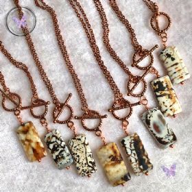 Leopard Agate Rectangle Pendant with Chain & Toggle Clasp